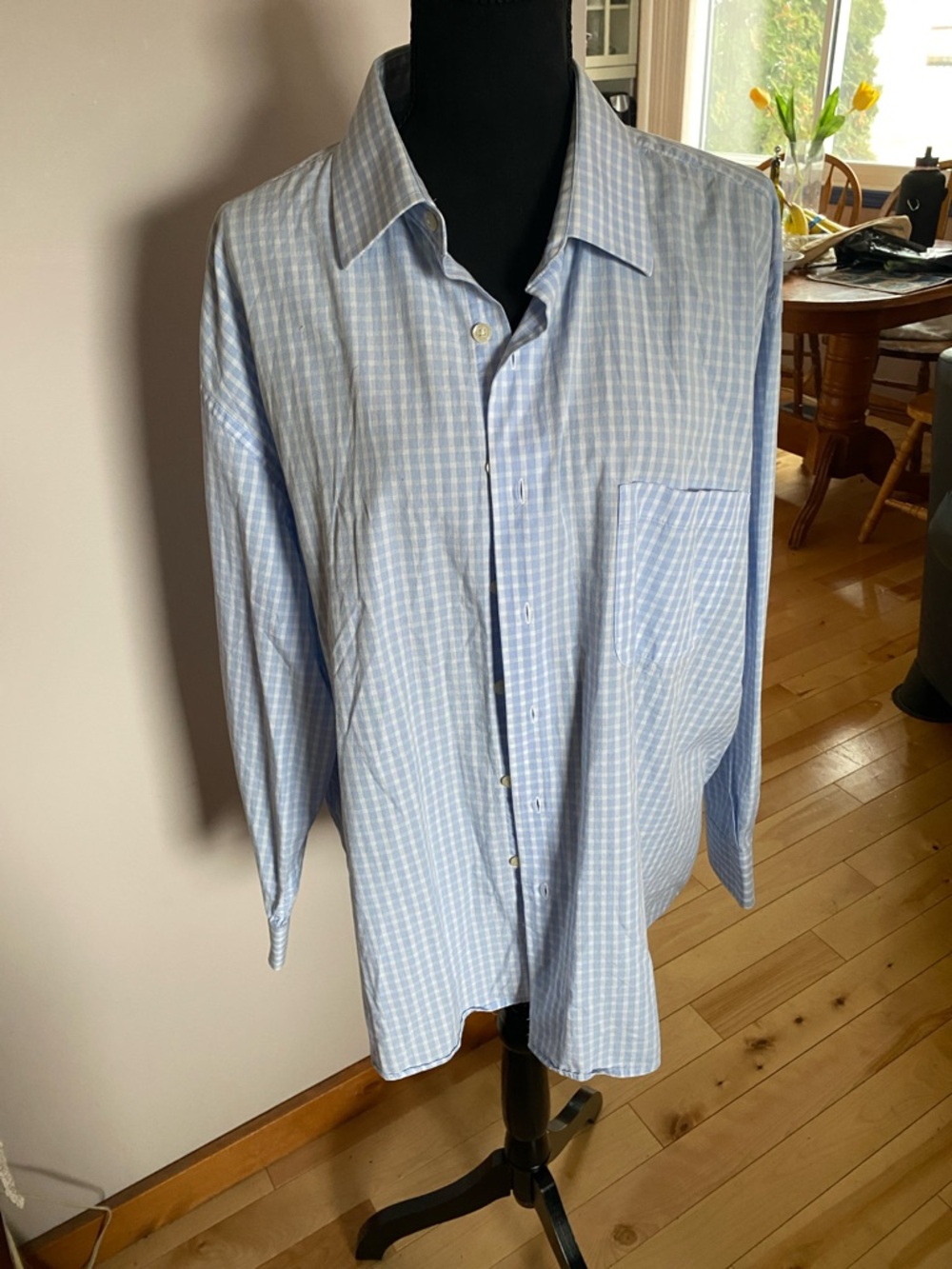 ALFRED SUNG Blue and White Checked Dress Shirt